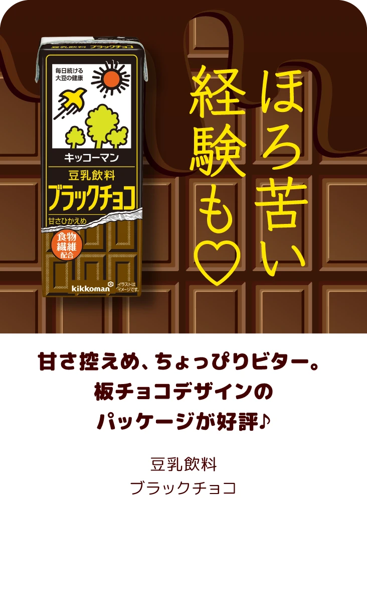 甘さ控えめ、ちょっぴりビター。板チョコデザインのパッケージが好評♪ 豆乳飲料 ブラックチョコ